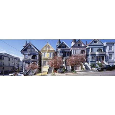 Cars Parked In Front Of Victorian Houses San Francisco California USA Canvas Art - Panoramic Images (18 x