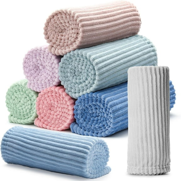 16 Pcs Pastel Colors Flannel Throw Blanket Bulk 50 x 60 Inch with Striped Ribbed Throw Blanket Soft Lightweight All Seasons Blankets for Sofa Room Couch Donation Homeless Wedding Gifts