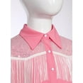 thumbnail image 5 of renvena Girls Western Cowgirl Fringe Shirt Long Sleeve Sequin Tassel Shirt Retro Casual Blouse Top Pink 12, 5 of 7