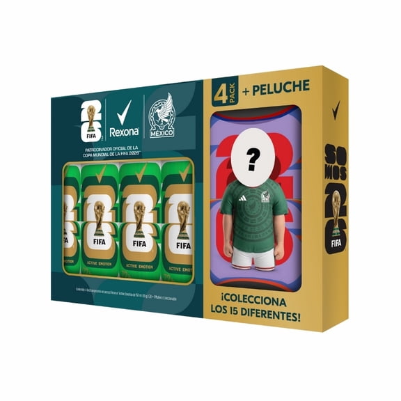 Pack de 4 Antitranspirantes Rexona Mujer en Aerosol Edición Limitada FIFA WC 2026 + Peluche