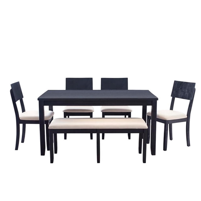 Linon Jordan Six Piece Upholstered Dining Set in Rustic Charcoal Gray Wood