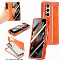 Compatible with Samsung Galaxy Z Fold 5 Case with Strap, Anti-Scratch Shockproof PC Wristband Cover Thin Protective Case for Samsung Galaxy Z Fold 5 5G Phone Case for Women Men, Orange