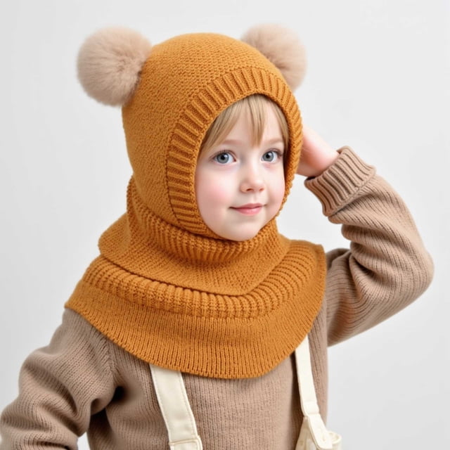 Gorro de invierno para niños pequeños | Pasamontañas 2 en 1 con forro polar y cubrebocas | Gorro de punto cálido y calentador de cuello para niños y niñas