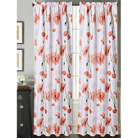 Burnt Orange Blackout Curtains DR2 ORANGE 2pc Floral Garden Blackout Room Darkening Window Curtain Treatment Set, Two (2) Printed Rod Pocket Panels 37