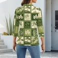 thumbnail image 6 of Women's 3/4 Sleeve Button Up Shirt with Lapel Collar and Floral Print, Casual Fashion Top for Daily Wear, Lightweight Summer Blouse Green XL, 6 of 6