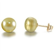 Paris Jewelry 10K White Gold 10 mm Yellow Pearl Button Stud Earrings