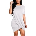 thumbnail image 6 of SAWOBUUN Womens Mini Dress Solid Short Sleeve Wrap Ruched Bodycon Mini Dress Crew Neck Slim Fit Casual Dress, 6 of 9