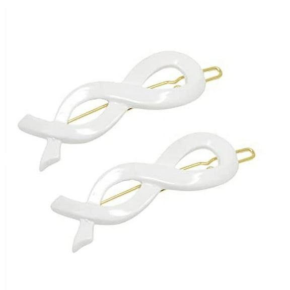 Parcelona French Infinity Ribbon Small Set of 2 Hair Barrettes(Solid White)