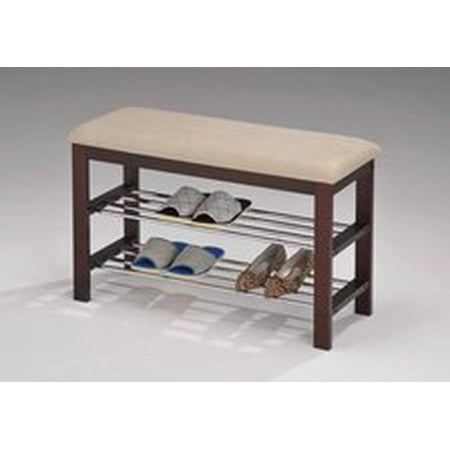 Legacy Decor Walnut And Beige Wood Shoe Bench With Two Metal Racks