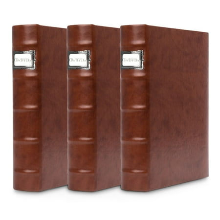 Bellagio-Italia CD/DVD Storage Binder - Corona Caffe - Leather - 144-Disc Capacity - Storage Organizer for DVDs  CDs  Blu Rays  & Video Games - Acid-Free Binder Organizer Sheets - 3 Pack