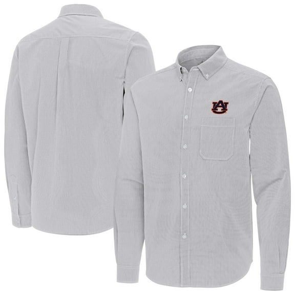 Men's Antigua Gray Auburn Tigers Porter Woven Tri-Blend Long Sleeve Button-Down Shirt