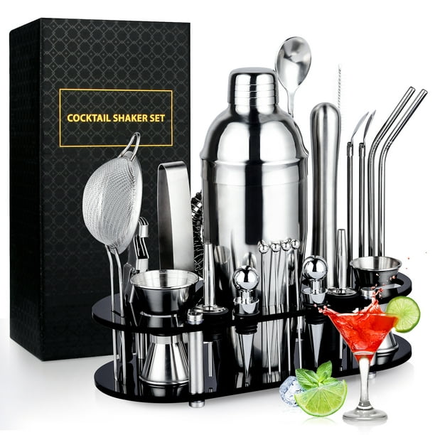 Kalrin Kit, 25-Piece Cocktail Shaker Set Stainless Steel Bar Tools with Acrylic Stand, Full Bartender Accessories Walmart.com