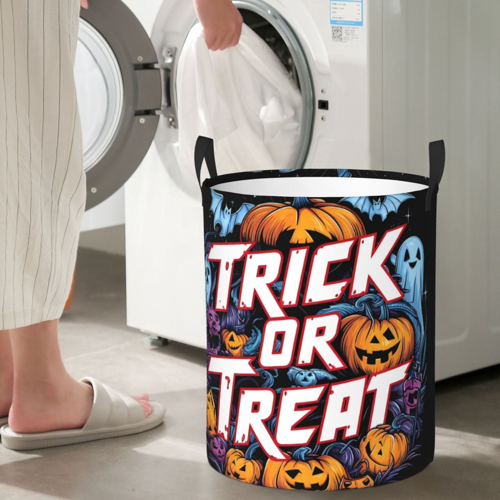 Large Laundry Basket with Handles - Halloween Trick or Treat Pumpkins Kids Baby Dirty Clothes Laundry Hamper for Bedroom Aesthetic