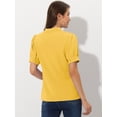 thumbnail image 4 of Top de blusa de trabajo con cuello redondo y mangas cortas con tapeta de medio botón con volantes para mujer Amarillo L, 4 of 5