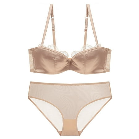 

Fabiurt Women s Bra Women s Lace Smooth Deep V Underwear Soft Satin Underwear Set Khaki