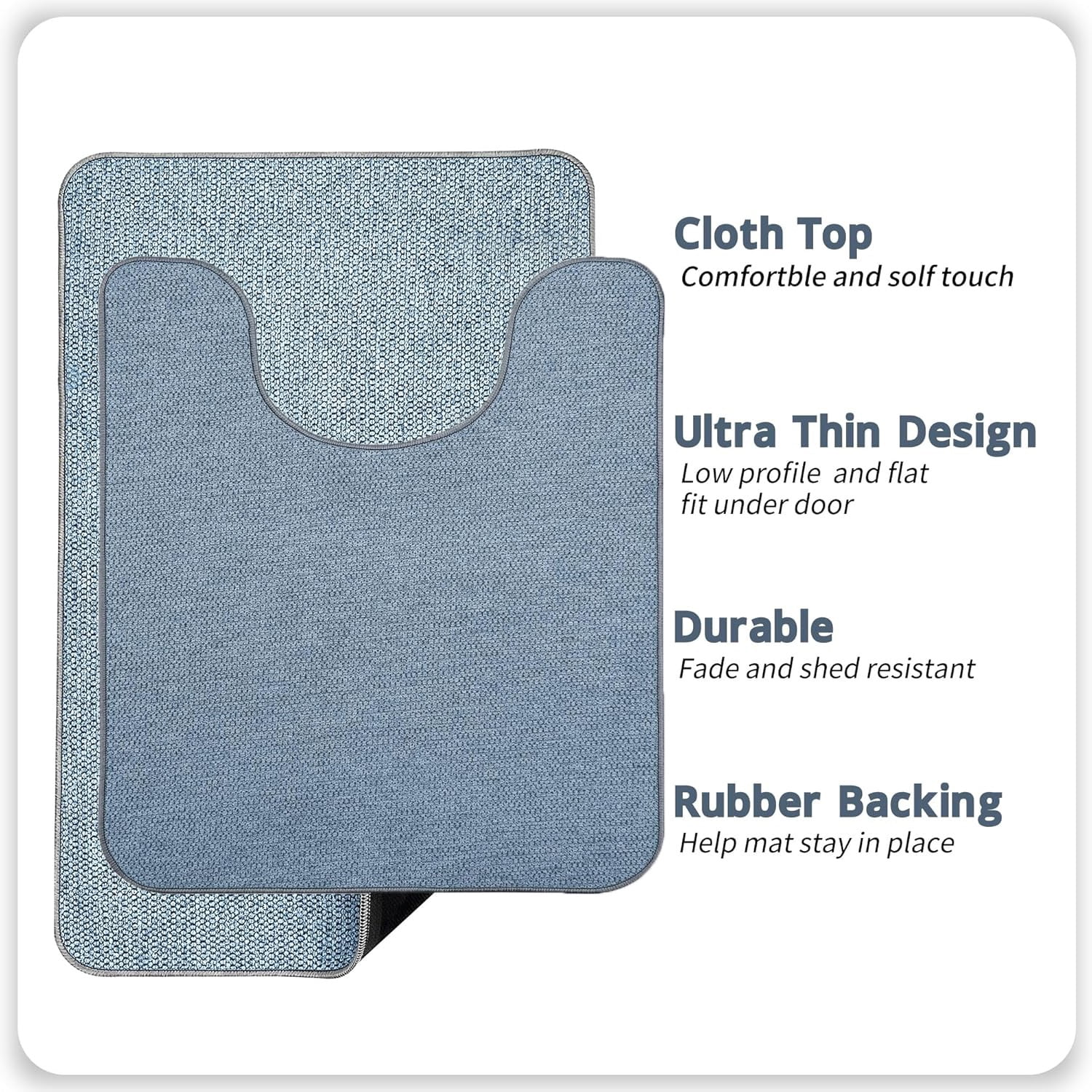 Bathroom Rug Set of 2, Toilet Rug, Quick Dry, Non-Slip, Machine Washable, Fit Under Doors, Absorbent Bathroom Rug（Blue 20" x 32"+20" x 24"，U）