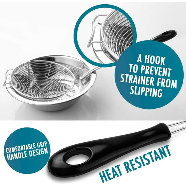 Spider Strainer Skimmer Ladle Stainless Steel Wire Scoop with Ladle Hook  for Frying & Cooking Versatile Handheld Kitchen Oil Drainer Easy Storage