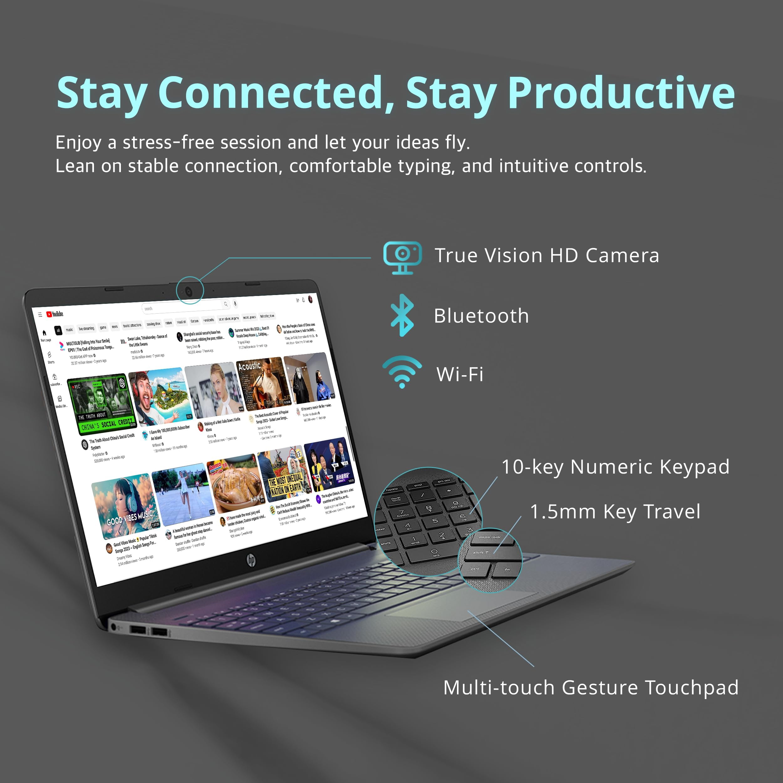 HP 15.6” FHD Laptop, Intel i3-1215U, 32GB RAM, 1TB SSD, Intel UHD Graphics, HD Webcam, Numpad, Wi-Fi 6, Bluetooth, Gray, Windows 11 Pro, 32GB USB Card