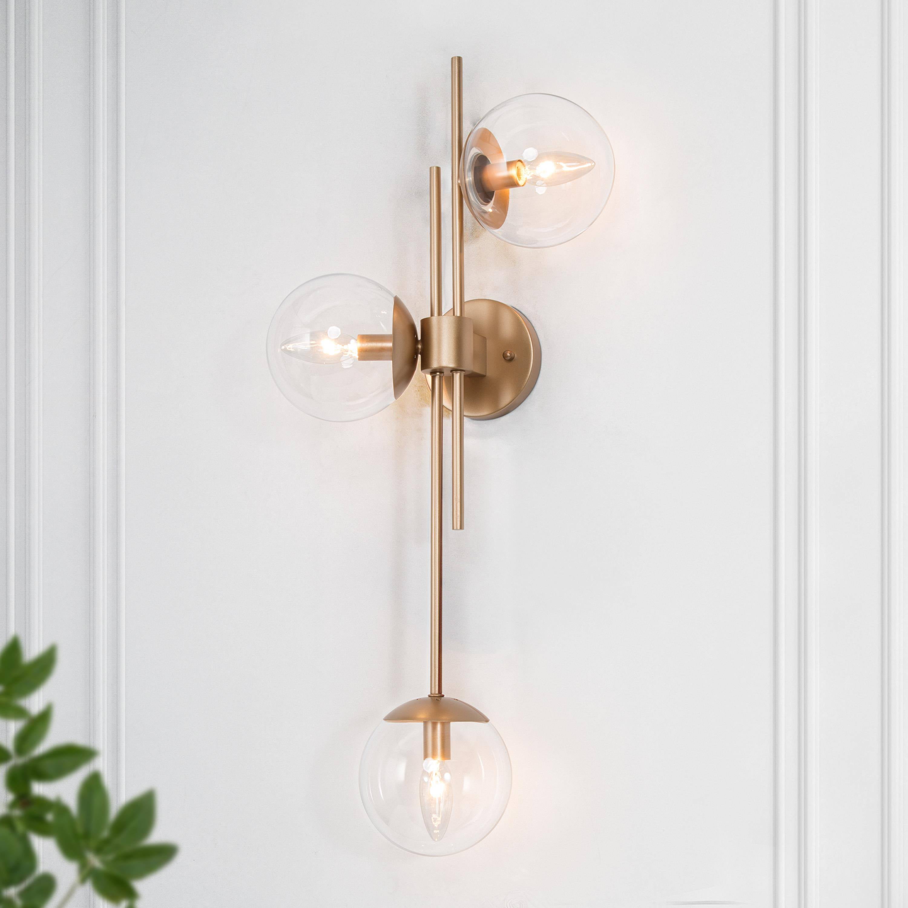 LNC Gold Globe Wall Sconce, 3-Light Modern Glass Fixture, E12, 30"H Vertical Mount