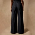 thumbnail image 4 of Women's Pinstripe Pleated Wide Leg Pants Button Waistband High Waisted Work Business Casual Flowy Trousers for Office Fall Winter, 4 of 5