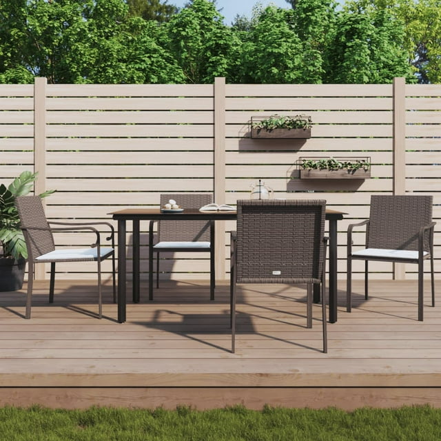 vidaXL 5 Piece Garden Dining Set with Cushions Poly Rattan and Steel