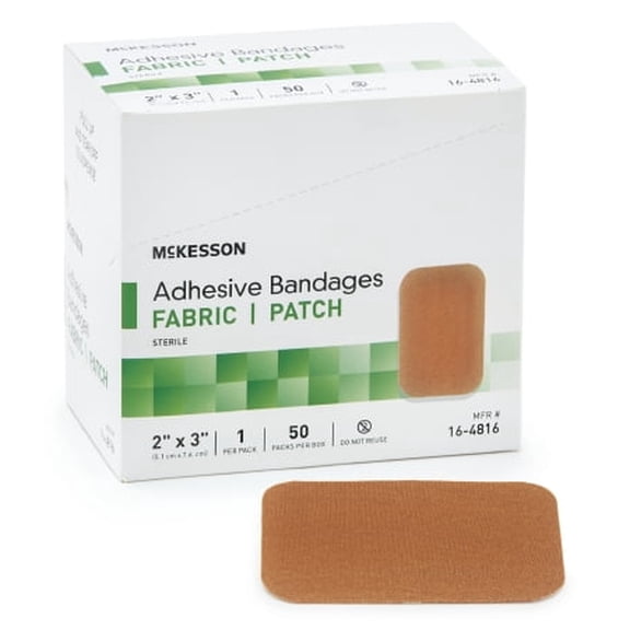 McKesson Adhesive Strip 2 X 3 Inch, Fabric, Rectangle, Tan, Sterile, Box of 50