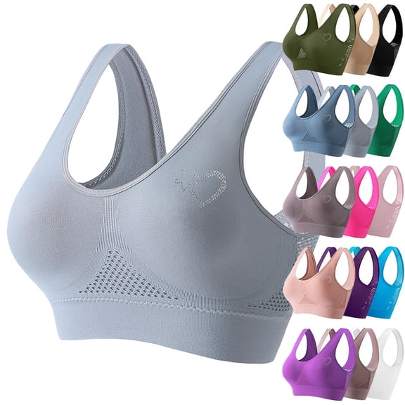 Otvok Women Comfortable Padded Yoga Bra Women's Wide Strap Seamless Sport Crop Top, Breathable Mesh Activewear Rhinestone Star Heart Pattern