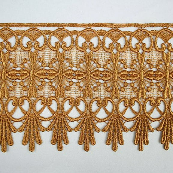 Altotux 4.75" Gold Coral Green Gray Eggplant Embroidered Venice Lace Trim By 15" (GOLD)