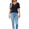 thumbnail image 4 of CALAFEBILA Womens Blouses Puff Sleeve Women's Shirts And Blouses,Womens Fashion Solid Color Blouse Summer Pleated V Neck Ladies Tops, 4 of 5