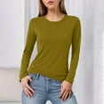 thumbnail image 2 of felwors Women's Basic Solid Lightweight Soft Cotton Long Sleeve Crew Neck & V Neck Slim Top Shirts Plus Yellow, XXL, 2 of 6