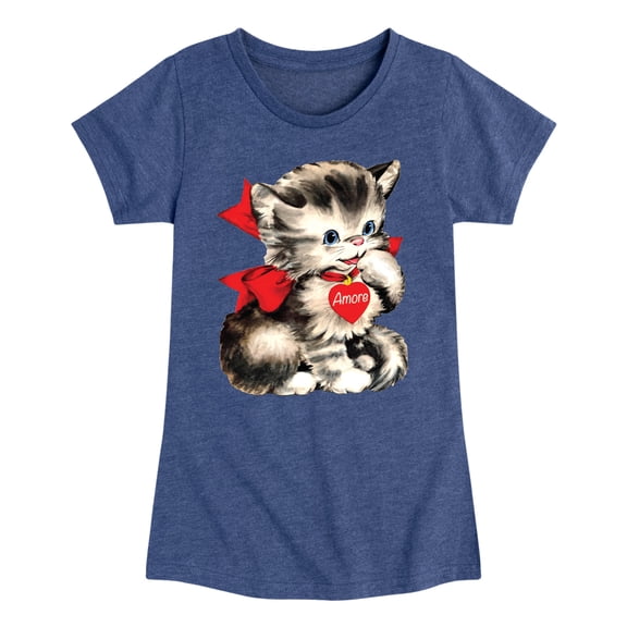 Instant Message - Amore Valentines Kitten - Youth Girls Fitted Short Sleeve T-Shirt