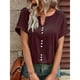 thumbnail image 2 of Camisa de verano roja oscura con botón delantero y comodidad transpirable, camiseta de manga corta con cuello en V en talla XL, 2 of 7