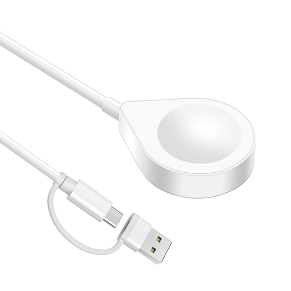 Upgraded Magnetic Charger Cable for Apple Watch 3.3FT, 2-in-1 iWatch Charging Cord with USB-C to USB-A Adapter, Compatible with Watch Series Ultra 2/Ultra/10/9/8/7/SE/6/5/4/3/2/1, White