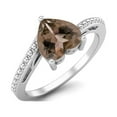 thumbnail image 2 of 7mm Heart Smoky Quartz 925 Sterling Silver Solitaire Beaded Shank Valentines Day Gifts Ring, 2 of 3