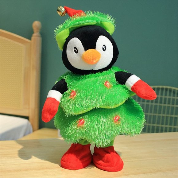 LED Musical Christmas Tree Penguin Stuffed Animal What You Say Light Up Soft Toy Singing Dancing Talking Record Mimicking Twisting Interactive