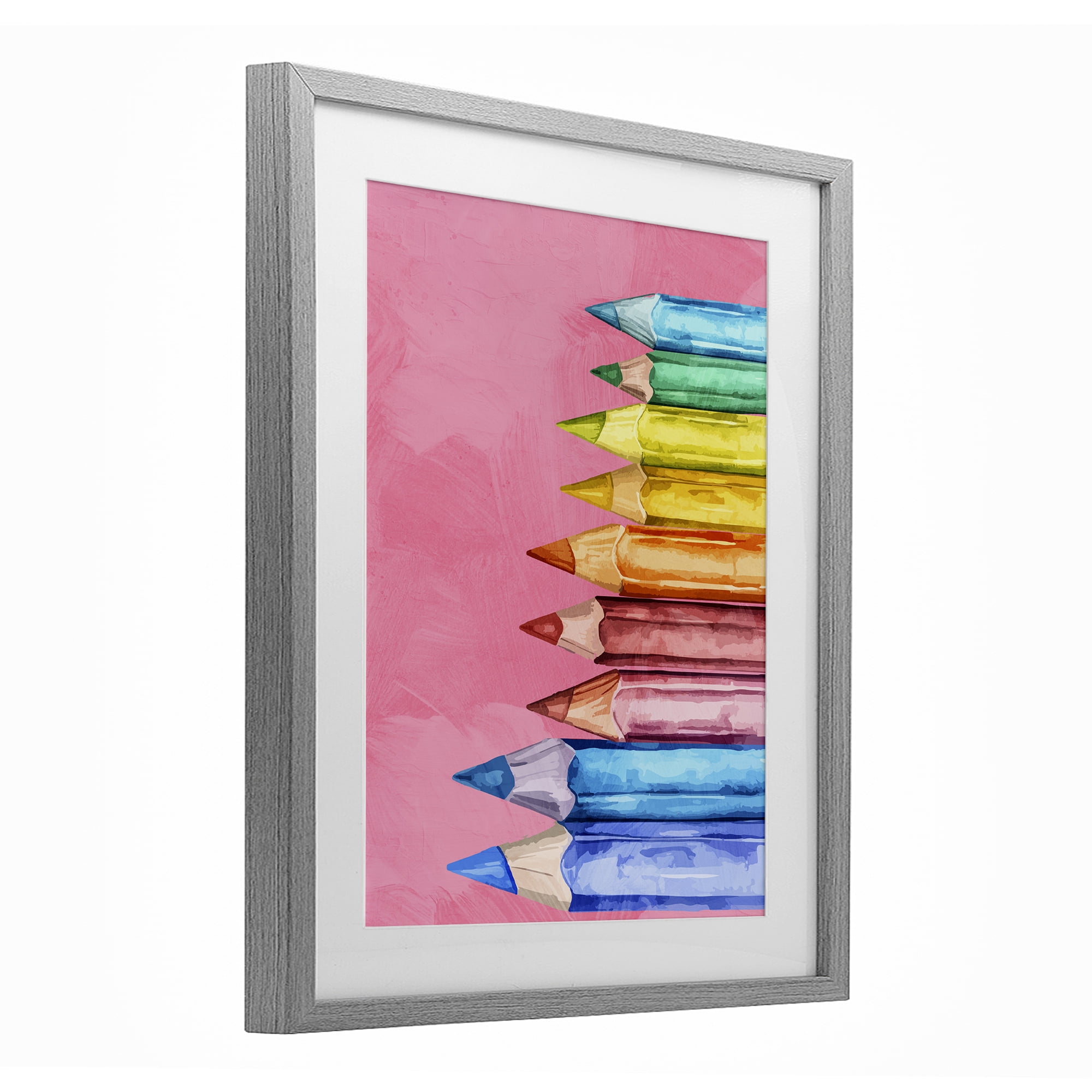 Stupell Industries Vibrant Pencils on Pink Gray Framed Print Under Glass, design by Kim Allen