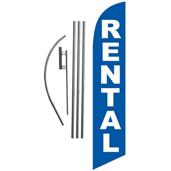 RENTAL blue Real Estate 15ft Feather Banner Swooper Flag Kit - INCLUDES 15FT POLE KIT w/GROUND SPIKE