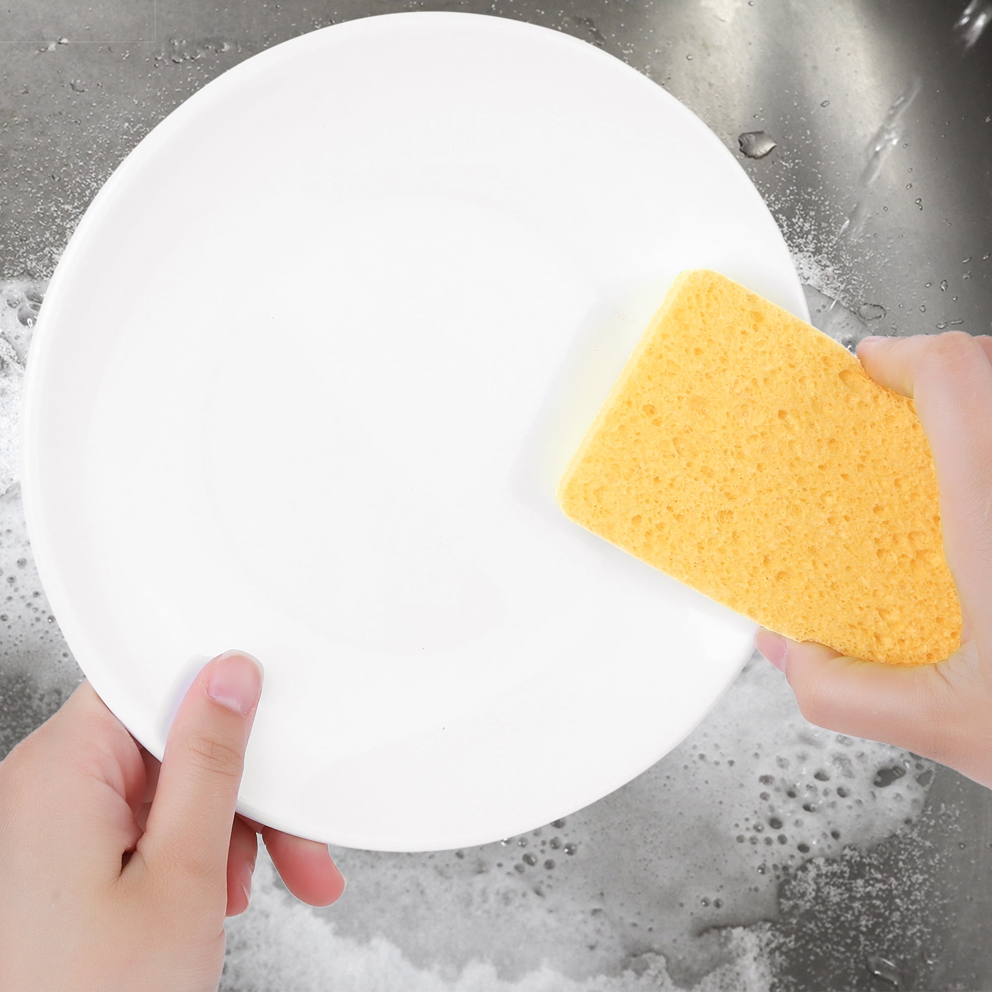 Unique Bargains 6 Pack Non-Scratch Sponges Kitchen Cleaning Sponges Gold 4.3"x2.8"x0.8"