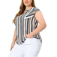 thumbnail image 4 of Agnes Orinda Women's Plus Size Summer Keyhole Cap Sleeve Stripe Boho Blouse, 4 of 6