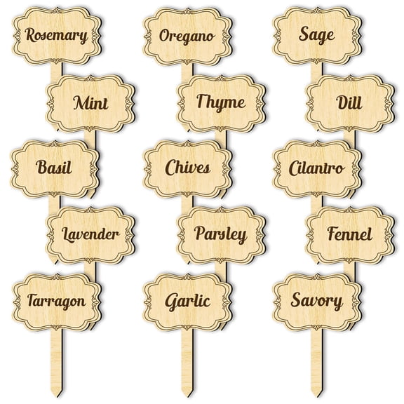 15 Pcs Herb Plant Labels Wooden Markers T Type Tags Garden Labels with Printed Herb Name Wood Garden Stakes for Indoor and Outdoor Potted Seed Herbs