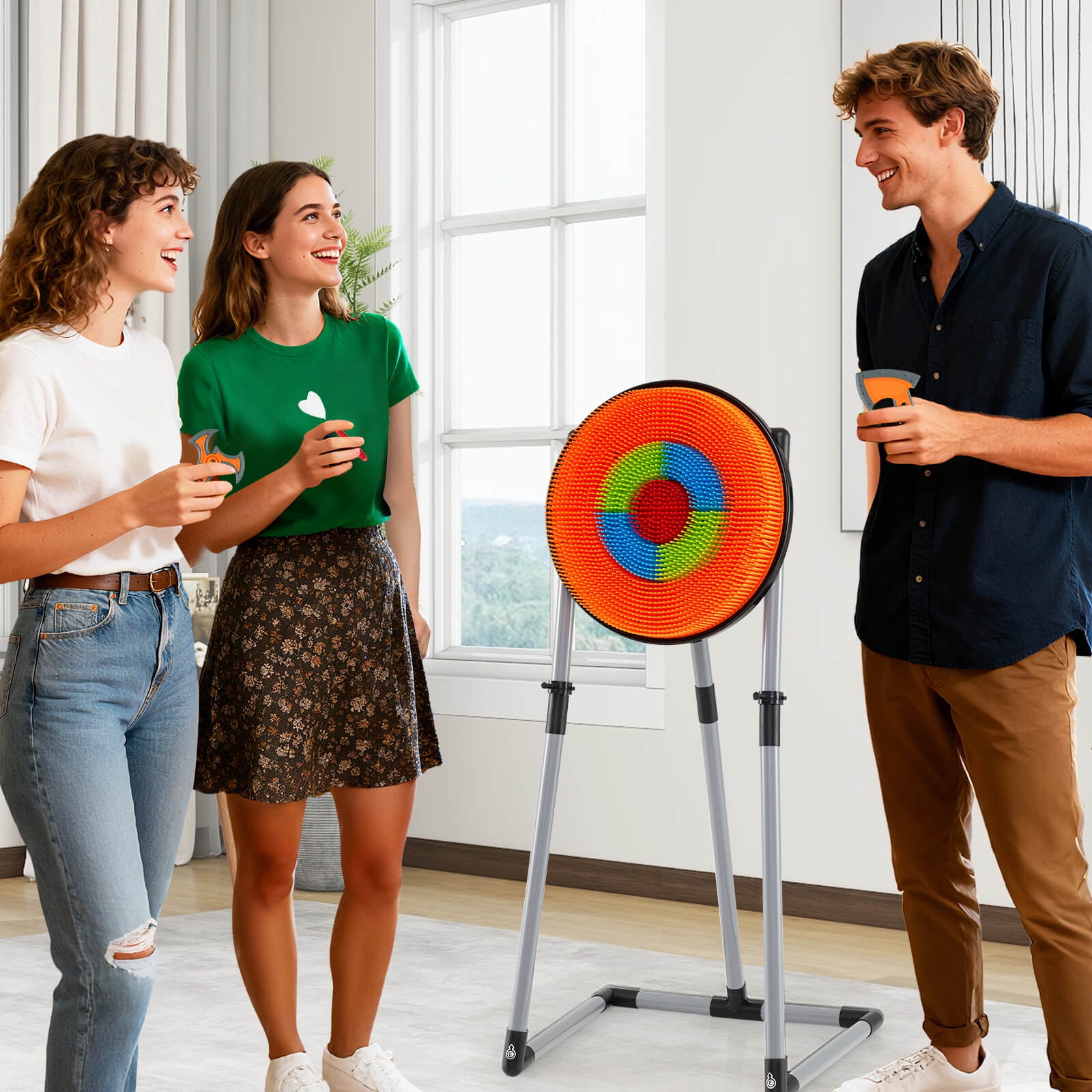 Costway 4 in 1 Throwing Target Set with Bristle Target, 3 Throwing axes 3 Ninja Darts a Bow