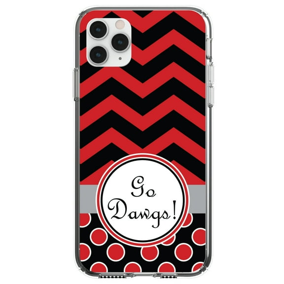 DistinctInk Clear Shockproof Hybrid Case for iPhone 11 (6.1" Screen) - TPU Bumper, Acrylic Back, Tempered Glass Screen Protector - Red Black Go Dawgs