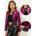 thumbnail image 2 of Unique Bargains Women's Open Front Sparkly Sequin Shrug Cropped Jacket XS Fuchsia, 2 of 6