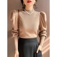 thumbnail image 2 of Suéter de otoño e invierno de cuello alto, jersey básico ajustado, jersey de punto coreano a la moda, jersey de manga abullonada para mujer, jerséis elásticos, 2 of 5