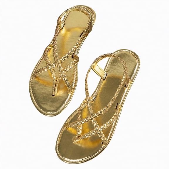 Linfrsh Sandal for Women Women's Strappy Wrapped Dressy Wedge Sandals Comfortable Low Heel Casual Summer Shoes(Gold,Size8)