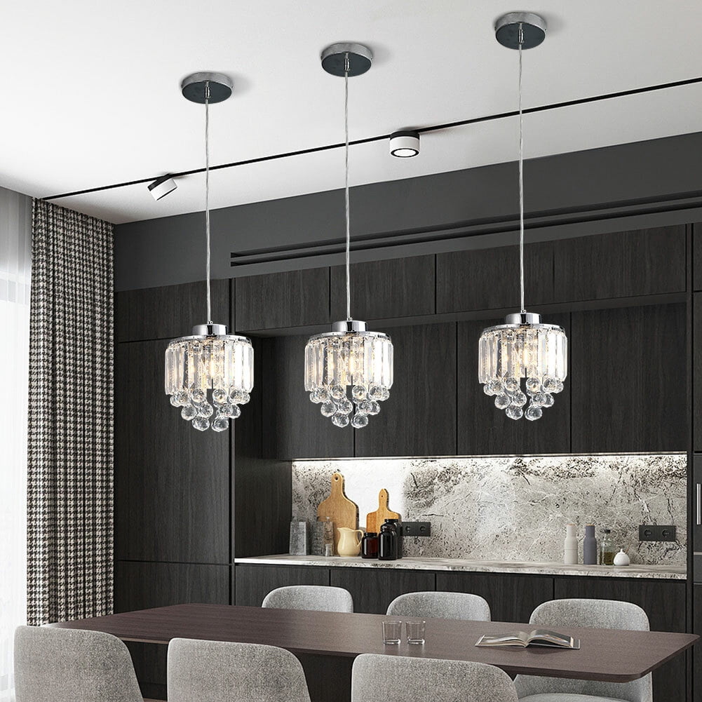 Modern Round Clear Kitchen Island 3 Lights Pendant Lighting Lamp Crystal Chandelier Hanging Fixture