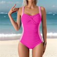 thumbnail image 4 of Traje de Baño de una Pieza Fruncido para Mujer, con Control de Abdomen Plano, Estilo Halter, Ajustable, Elegante, Deportivo, Monokini, Color Rosa, Rojo, XXL, 4 of 8