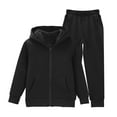 thumbnail image 4 of dazeni Girls 2 Piece Outfits FleeceLined Sweatsuit Solid Athletic Zip Up Hoodies and Sweatpants Clothing Sets Black 9-10Years, 4 of 5