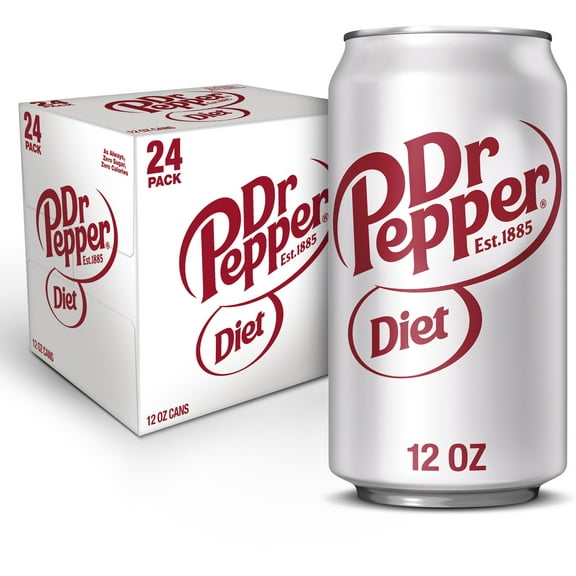 Diet Dr Pepper Soda Pop, 12 fl oz, 24 Pack Cans