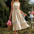 thumbnail image 3 of Vestido Vestido ajustado para mujer Cintura elástica Vestido midi de verano Traje diario (Caqui L) Cgtredaw Caqui T L para Mujer, 3 of 6